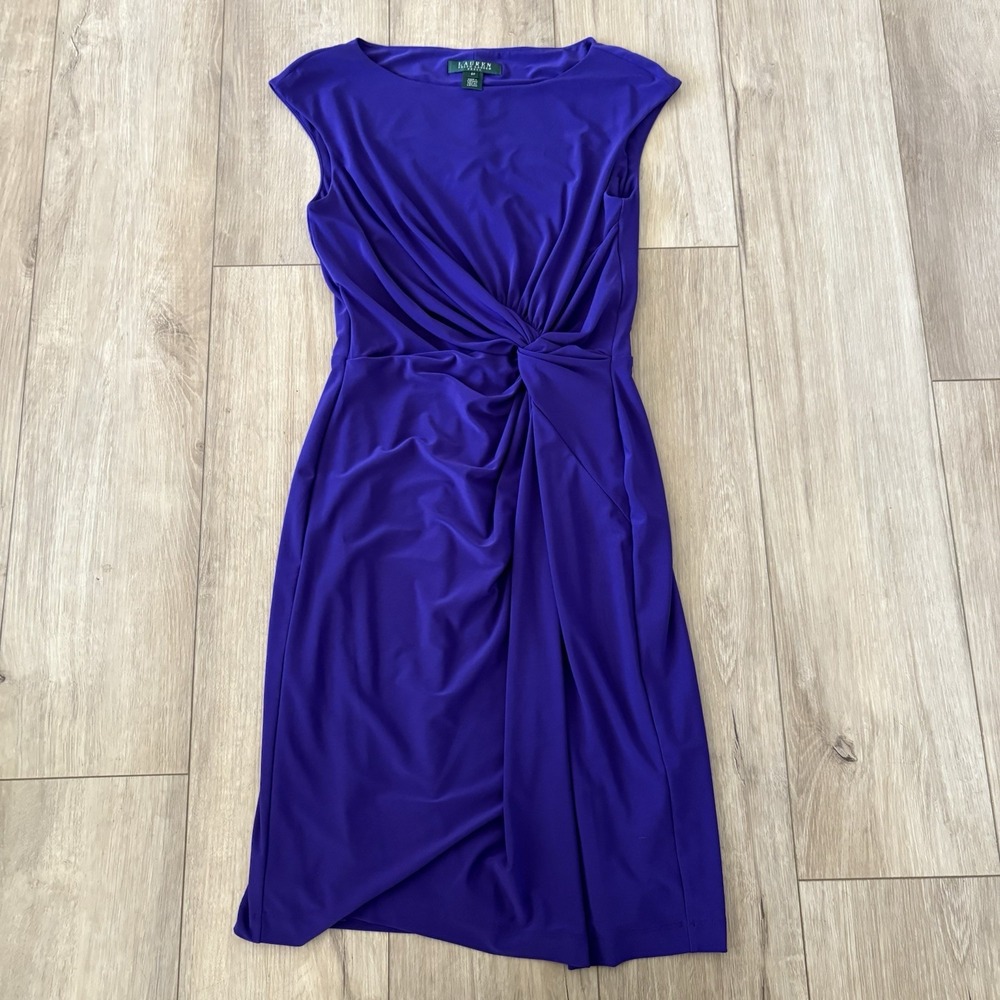 Lauren Ralph Lauren Dress 6 Purple Ruching Classic Party Career Elegant Cocktail